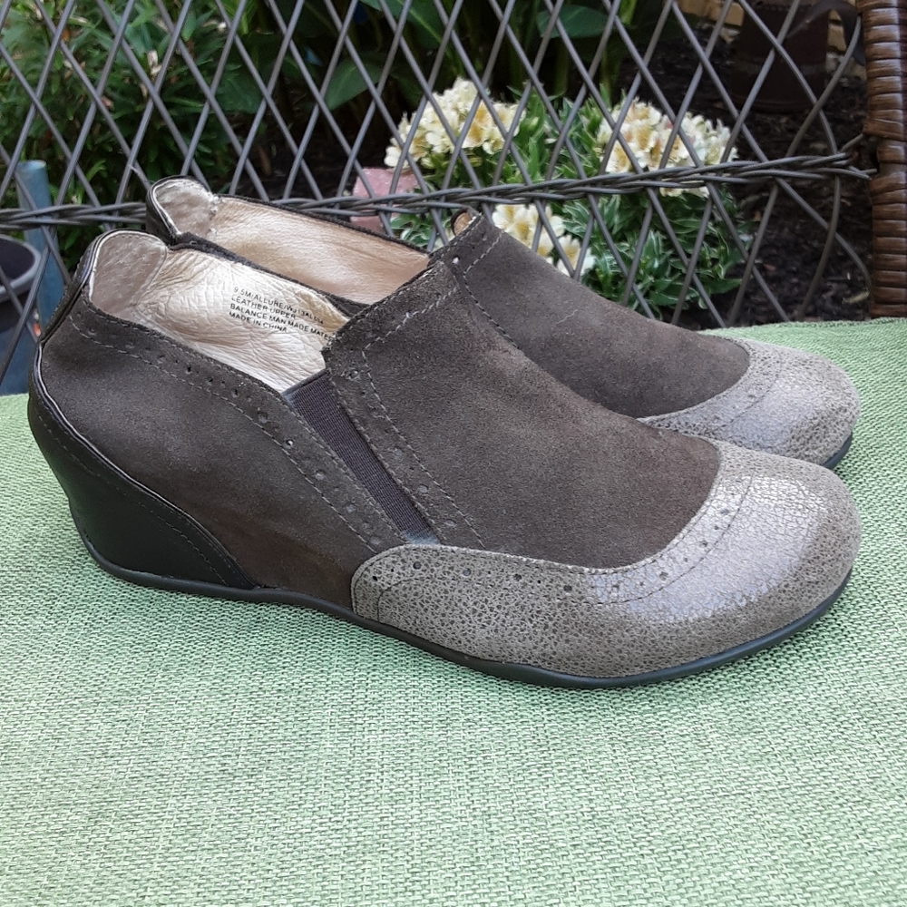 Jambu Allure Brown Leather Slip-on Wedge Shoe.